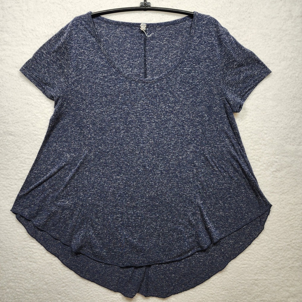 WallFlower Peaceful Path Womens Large Blue Heathered High Low Short Sleeve Top